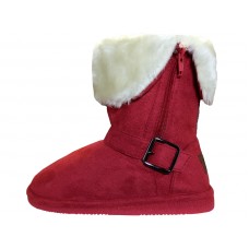 G6620-Dark Red - Wholesale Youth's Micro Suede Fold Over Boots With Faux Fur Lining and Side Zipper ( *Dark Red Color )